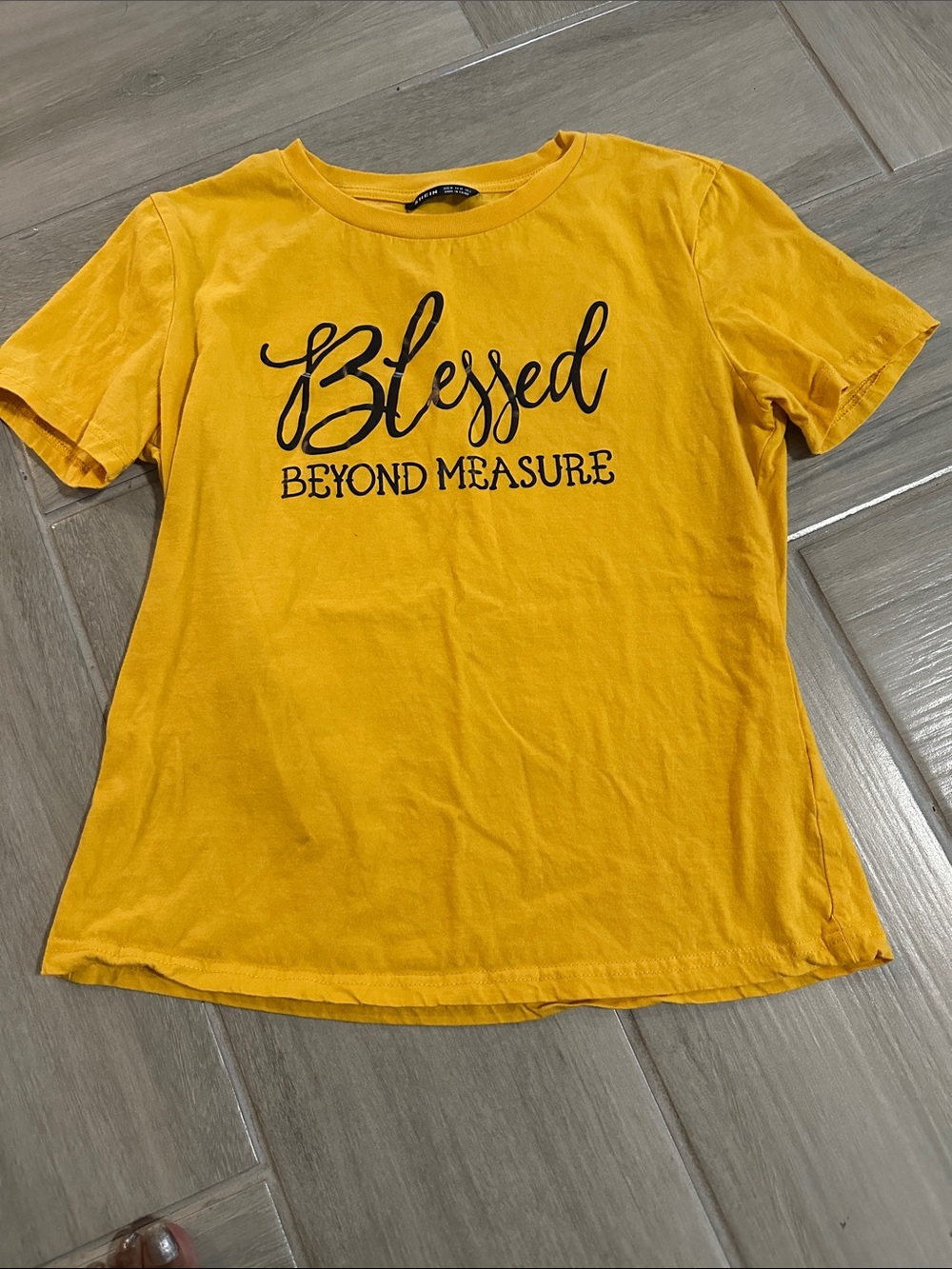 SHEIN Mustard Yellow 'Blessed Beyond Measure' Short Sleeve Tee